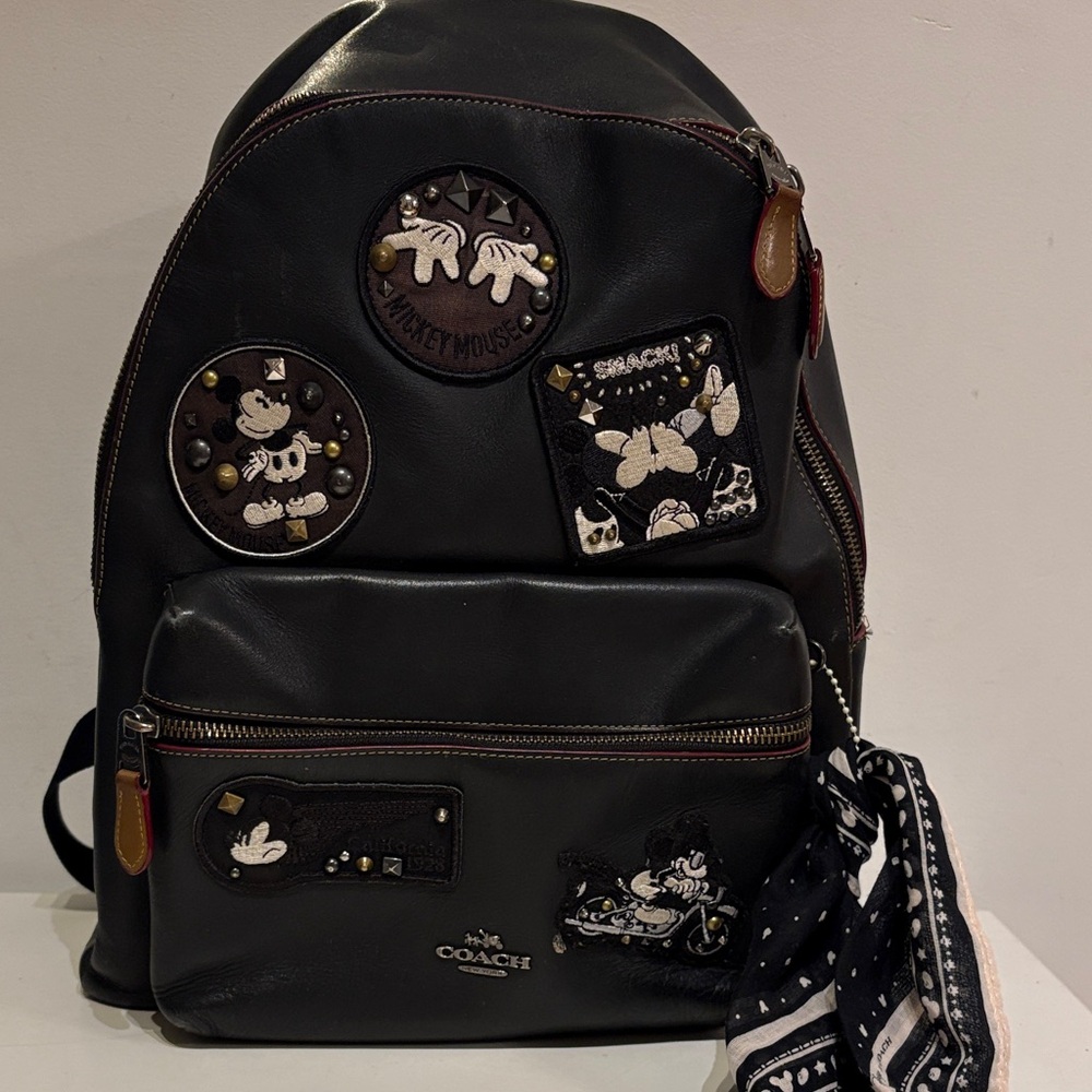 COACH X Disney Mickey Mouse Patch Black Leather Backpack